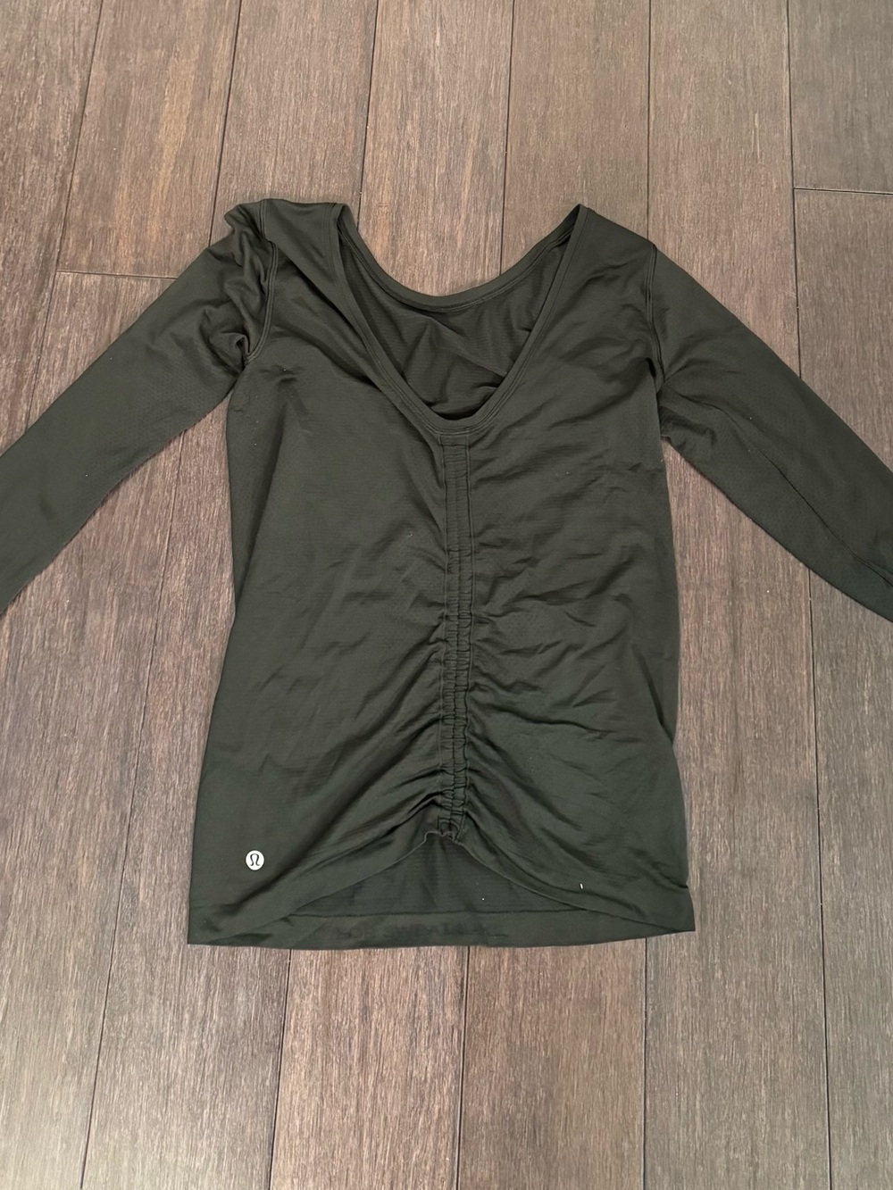 lululemon athletica Black Long Sleeve Ruched Front Scoop Top